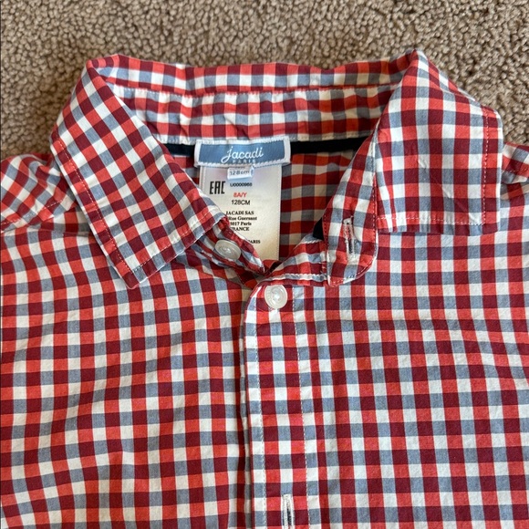 Jacadi Red and White Checkered Gingham Kids Shirt, size 8 - Picture 2 of 7